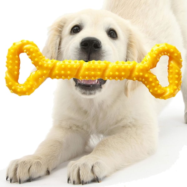 Oförstörbar hundleksak, hållbar hundleksak, valpbarnsleksak, hållbar och säker hundbenstugga för stora hundar, interaktiv hundleksak (gul)