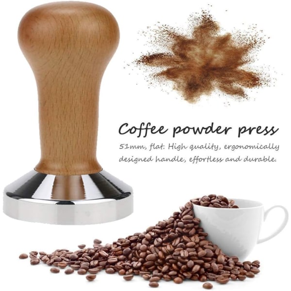 51mm Kaffe Tamper Press med Silikonmatte Tre Kaffe Pulver P