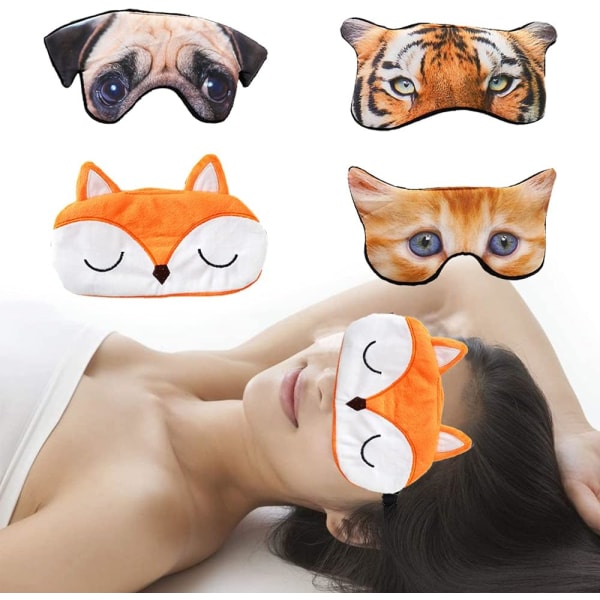 Sleep Mask, Travel Sleep Mask, Female Sleep Mask, 3D Cute Sleep Masks, Cute Animal Sleep Mask, for All 4 Pieces (Cats, Dogs, Tigers and Cute Foxes)