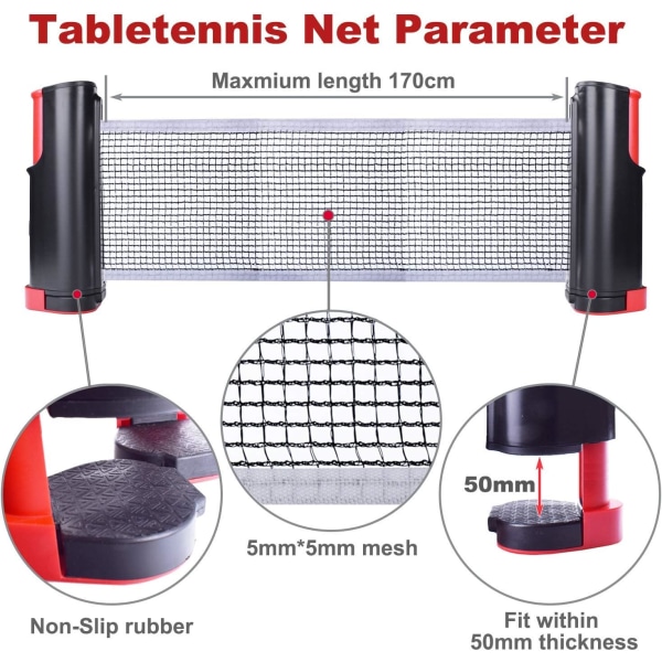 Retractable Ping Pong -verkko jalustalla, täydellinen pingispöytään