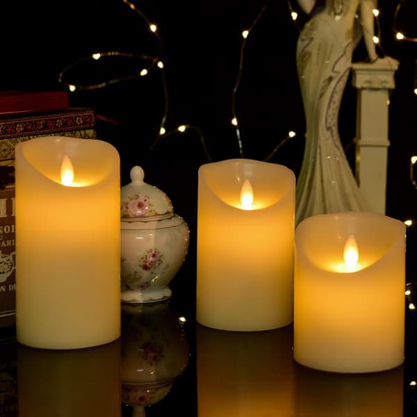 LED-lys, sæt med 3 dekorative lys (10 cm, 12,5 cm, 15 cm), Fl