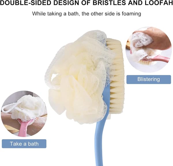 Badebørste med børster og luffa, kropsskrubber med luffa