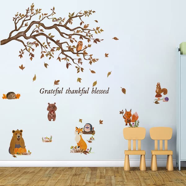 Woodland Animals Wall Decals Tree Wall Sticker Owl Fox Deer Wall