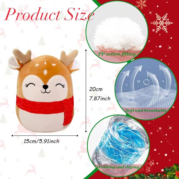 20cm Jule Ren Plush Pude Legetøj, 3D Sød Jule Plus