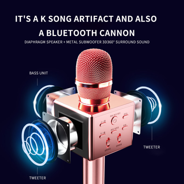 Trådlös Bluetooth Karaoke Mikrofon, 3 i 1 Bärbar Handhållen Ka