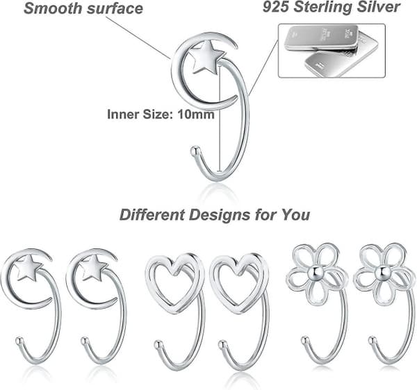 3 par små öppna creoler i sterlingsilver