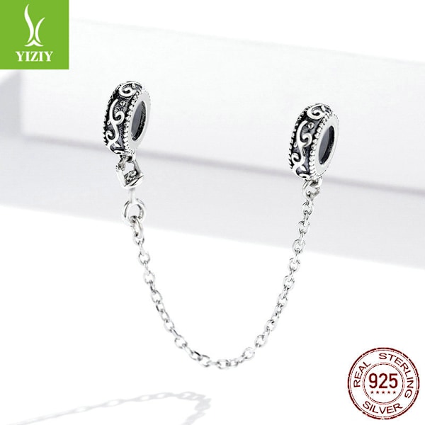 Säkerhetskedja i sterlingsilver med rosa och blå stenar
