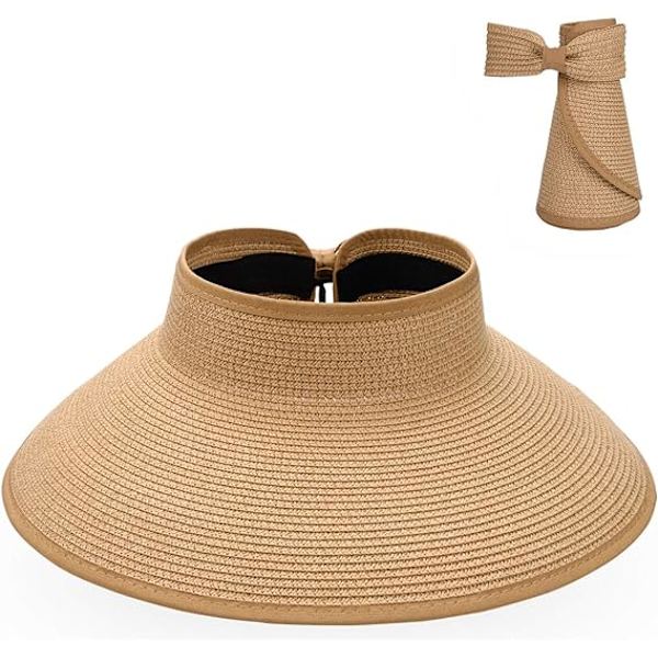 Visir Straw Beach Sun Hat Bred skygge til kvinder UPF 50+ Summer Prot