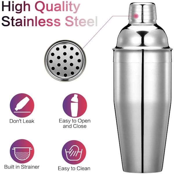 2-delt cocktailshaker - rustfrit stål med si - 750 ml -