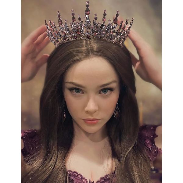 Barok Dronning Krone til Kvinder, Rhinestone Bryllupskrone, Sort Tiara Kostumefest Tilbehør til Fødselsdag Prom (Lilla)