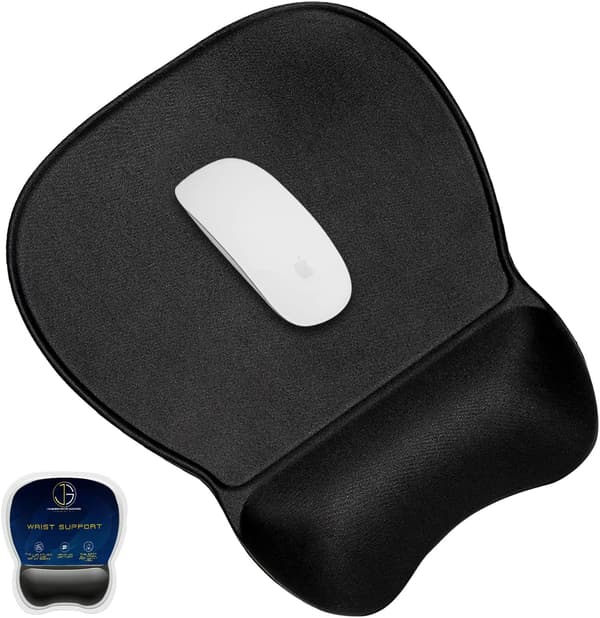 Ergonomisk musmatta med handledsstöd, svart | Eliminerar A