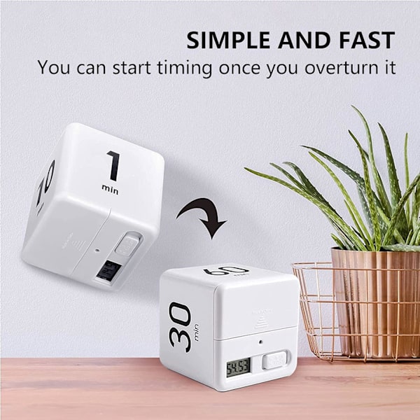 Vit kubtimer (15-20-30-60), digital studietimer med LED-ljus