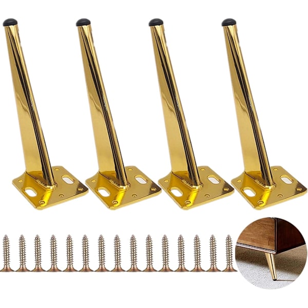4 Guld Metal Møbelben 18cm, Moderne Sofaben, Ben til Kaffe