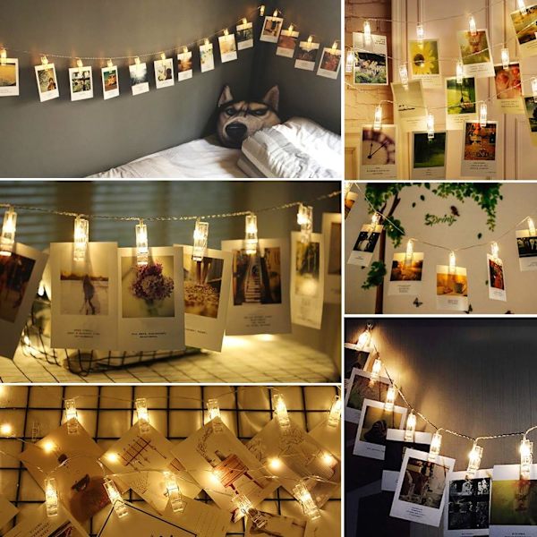 Romantiske LED-lyskæde med fotoklips, guirlandelampe, julelys