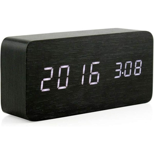 Træ Digital Vækkeur, Træ Fashion Multi-Funktion LED Alarm