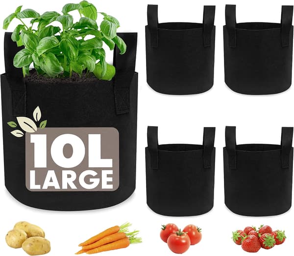 5-pack 10L svarta odlade väskor i non-woven tyg - Hållbara, återanvändbara