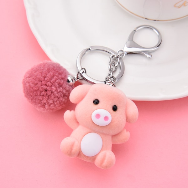 Creative Piggy Keychain Lucky Object Acrylic Flocking Material Through Zodiac Pig Rose Silicone Pendant