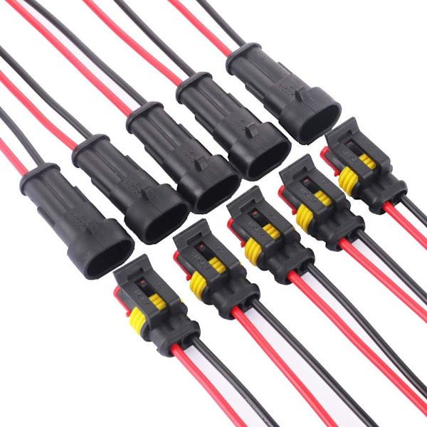 5 sæt 2-polet vandtæt elektrisk stik til bil med ledning, bil P