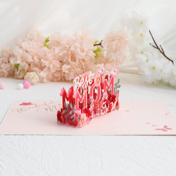 Äitienpäiväkortti, syntymäpäiväkortti äidille, 3D-popup-onnittelukortti