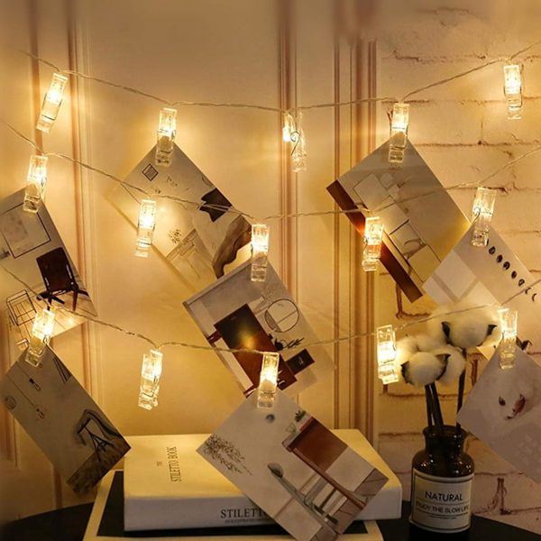 Romantiske LED-lyskæde med fotoklips, guirlandelampe, julelys