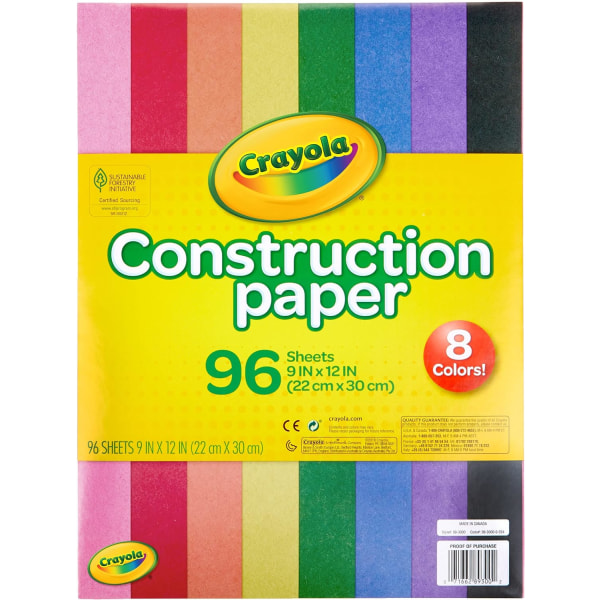 Konstruksjonspapir 9\" x 12\" blokk, 8 klassiske farger (96 ark), flott for klasserom og skoleprosjekter, farger kan variere