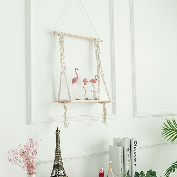 Væghylde Træ Makrame Boheme Deco Planter Simpel Kvast Manuel