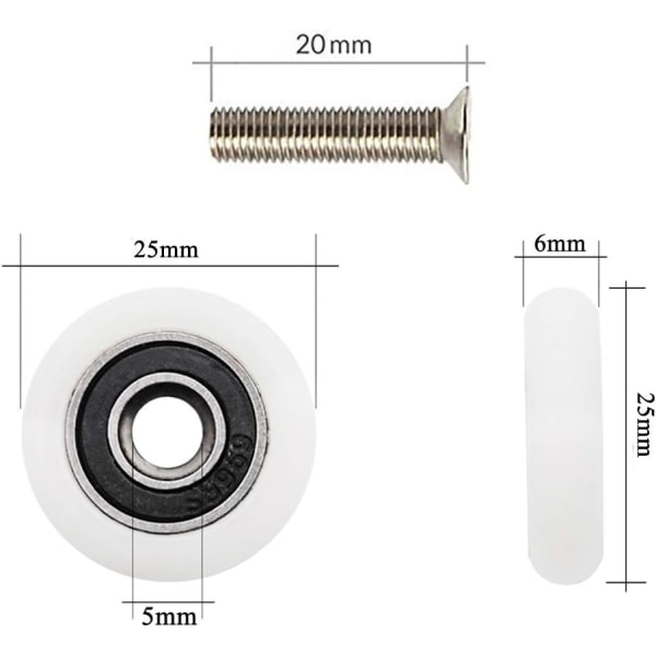 8-pack duschdörrrullar, 25 mm hjul, duschkabinrost,