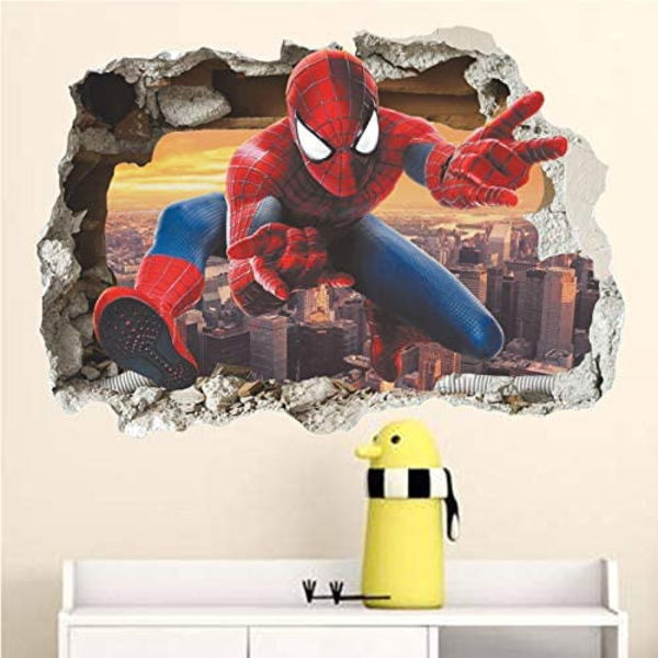 Spiderman väggdekaler 3D-effekt dekaler rumsdekor dekoration jätteflyttbar självhäftande väggdekal barn Spiderman väggdekaler