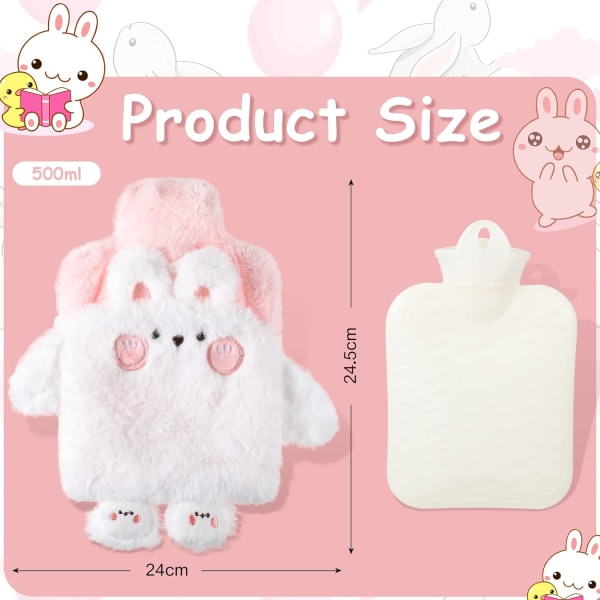 1 stk. 500 ml blød plys kanin varmtvandsflaske sød fluffy dyr H