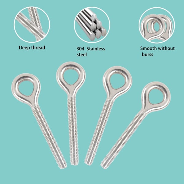 10 stk M8 304 rustfritt stål ring lang skrue gjenget stang ring Bo