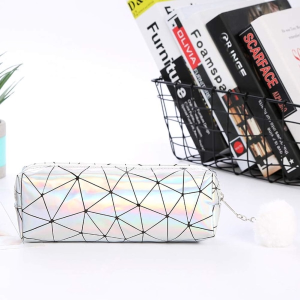 Cylinder Pen Bag Pencil Cases til Studerende Piger Skole kawaii Pencil Case Organizer med Vedhæng (Hvid)