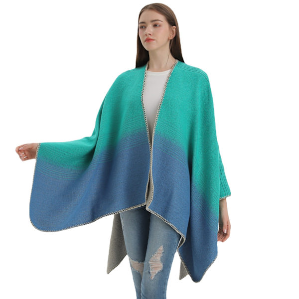 Blå damhalsduk dubbelsidig stickad sjal cape poncho dam