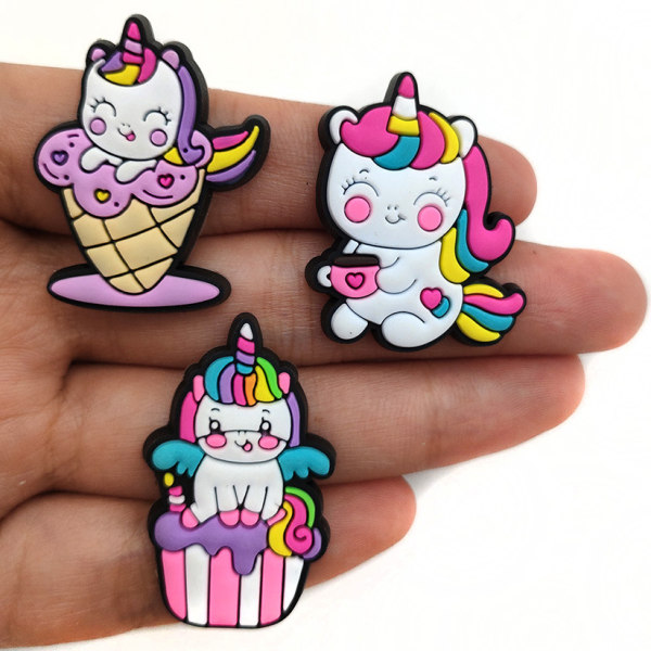 10 söta tecknade Unicorn Series Crocs Skor Blomma Dekorativ Buck