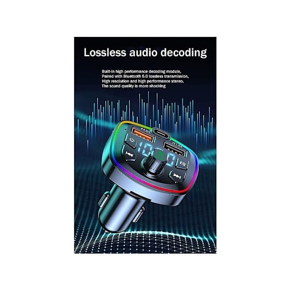 Bil Bluetooth FM-sender Bil Bluetooth MP3-afspiller Dobbelt USB-biloplader med EQ Ambient Light