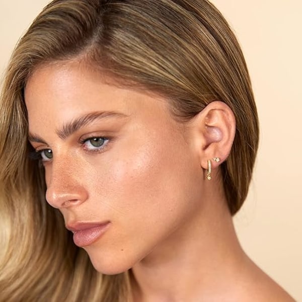 14K Guldpläterade Sterling Silver Stift Små Mini Multi-Formade Platt Baksida Örhängen för Kvinnor