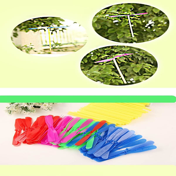 50 Stycken Bambu Trollslända Handgnuggning Plastpropeller Utomhusleksak Barnpresent Flygande (Slumpmässig Färg)