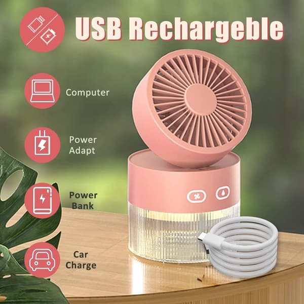 Spray Køleventilator USB Mini Ventilator Bordmodel Sammenklappelig Kold Luft Befugtnings Spray Ventilator Multifunktionel Natlampe (Fersken Pink)