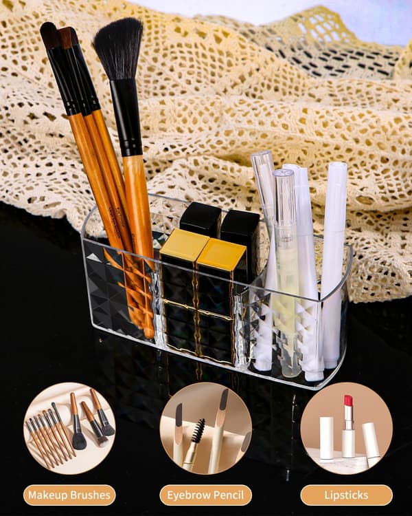 Pieces Makeup Organizer Opbevaringsboks, 3 Rum Makeupbørste Organizer Opbevaring, Makeupbørste Opbevaring
