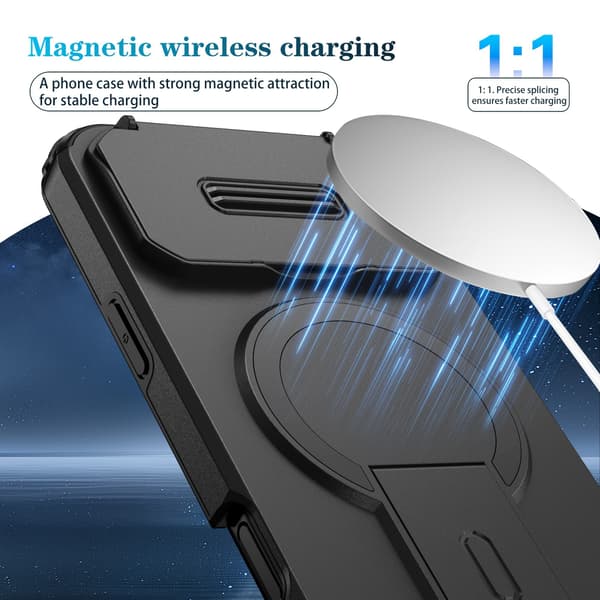 2-i-1 Magnetisk Telefoncover Kompatibel med iPhone 17 Pro Max med Skydelåge og Stativ Sort Black