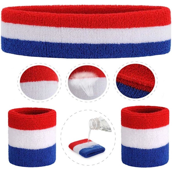Svettband Set (3 Delar) Sport Pannband Handleds Randiga Svettband Frotté