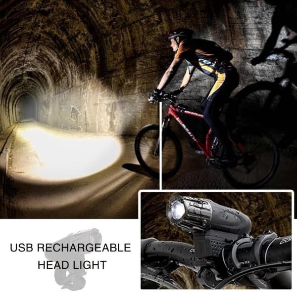 Cykel USB Laddningsbar Framlampa Set Säkerhet Groda Framlampa
