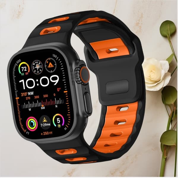 Stilfuld silikonerem til Apple Watch Series 1-10 Sort+Orange Black+Orange