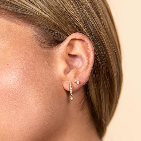 14K Guldpläterade Sterling Silver Stift Små Mini Multi-Formade Platt Baksida Örhängen för Kvinnor