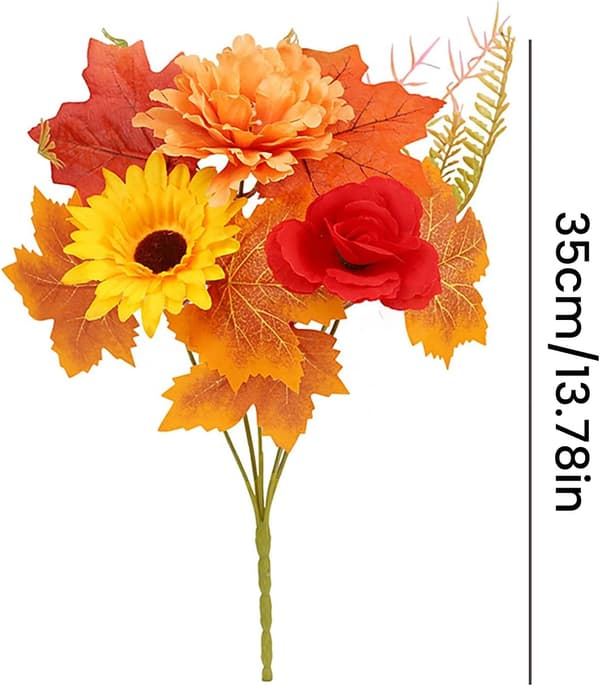 1 stk. 35 cm rød rose med gule blade, kunstig blomsterstilk til efterårsdekoration