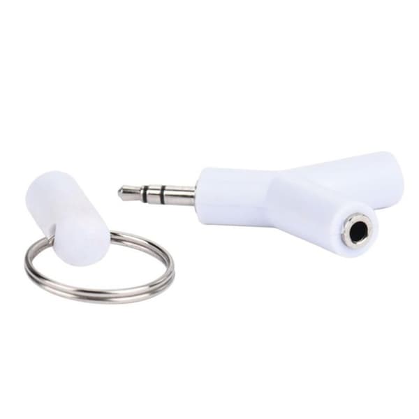 Universal AUX Splitter Adapter Nyckelring, Lyssna på 2 samtidigt! vit 3.5mm white