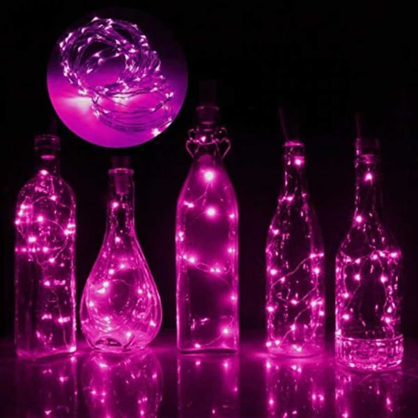 2-pak LED lyskæder Lamper Belysning til flaskedekoration pink pink
