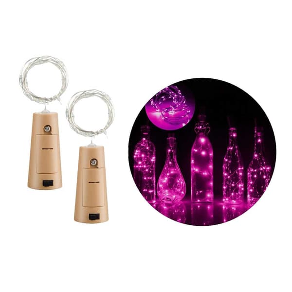 2-pak LED lyskæder Lamper Belysning til flaskedekoration pink pink