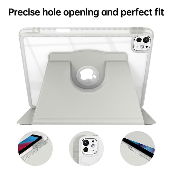 Etui til iPad Pro 13 (2024) PU Læder+Akryl+TPU Roterende Klar Tablet Cover Auto Væk/Sov-Grå
