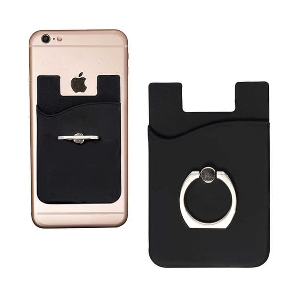 Universal kortholder med ring til mobiltelefon sort black