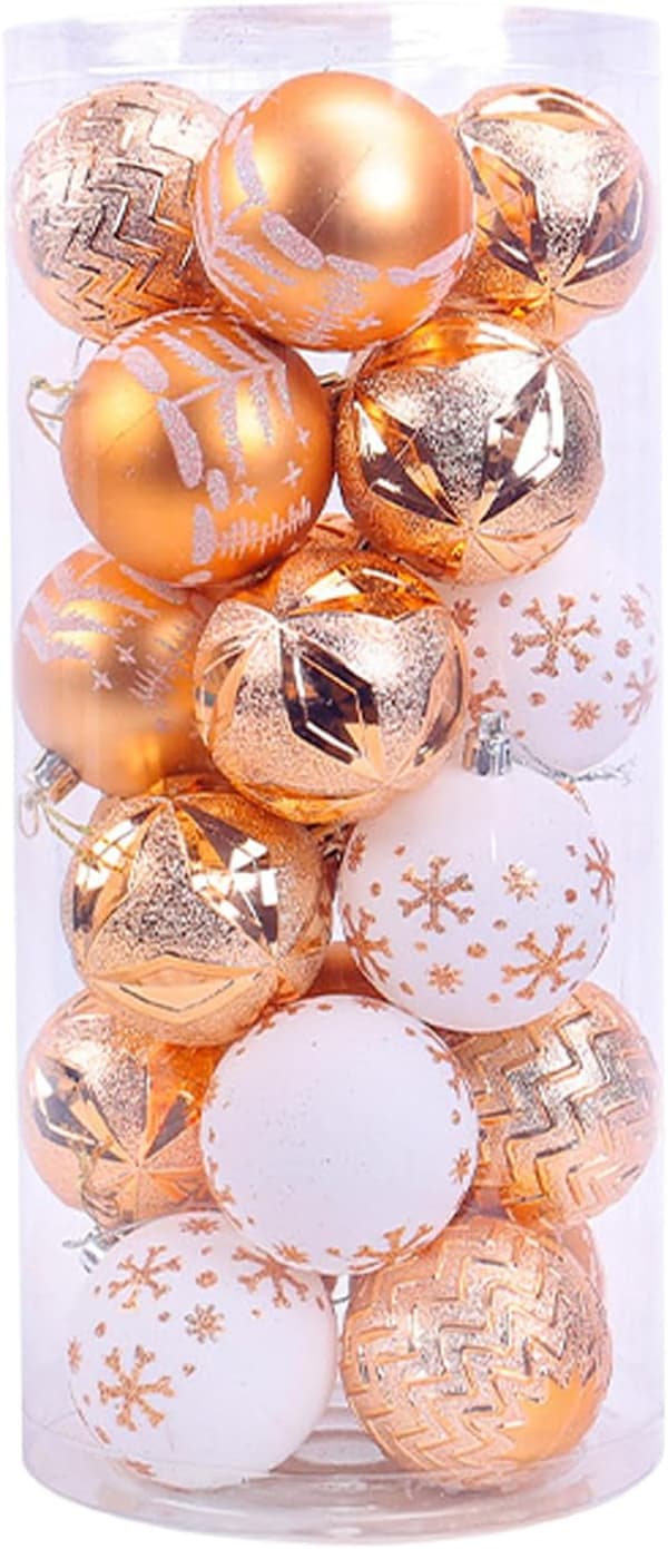 24 st handmålade julgranskulor för en elegant GULD-look